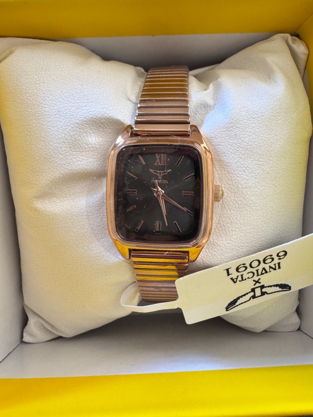 Invicta 69091 Women’s Rose Gold Square Watch Minimalist NWT
